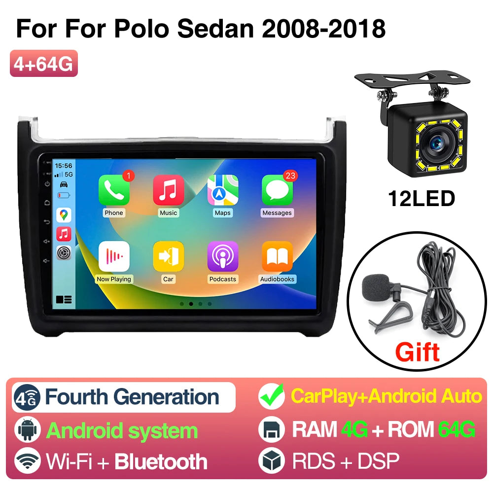 9Inch Car Radio CarPlay Android Auto &ndash; Bluetooth WiFi 4 64G 12LED