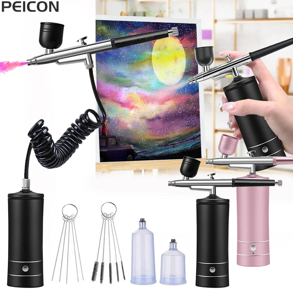 Wireless Portable Airbrush Kit with Compressor for Painting, Modeling and Crafts