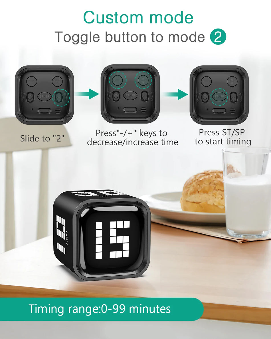 Digitaler Timer mit 3 Modi Laut Vibration Leise USB-C wiederaufladbar für die Küche