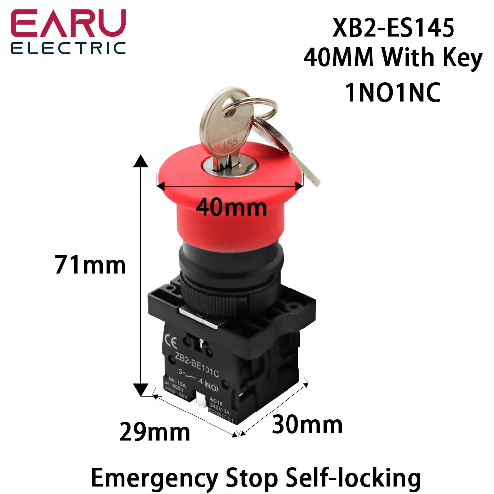 22mm Emergency Stop Red Mushroom Push Button Switch &ndash; Self-Locking Safety Mechanism XB2-ES145