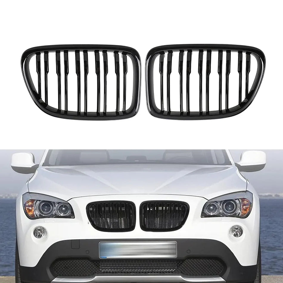 Grille avant pour BMW E84 X1, design à double lamelle en ABS, finition noir brillant, look racing