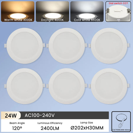 6Pcs Color Adjusted LED Downlight - CCT Dial Switchable 24W / AC100-240V / 6pcs