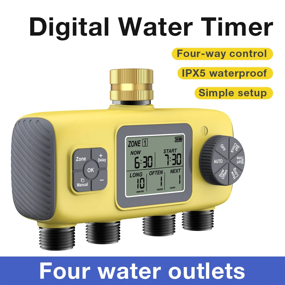 4-Outlet Irrigation Water Timer &ndash; Independent Watering Control System