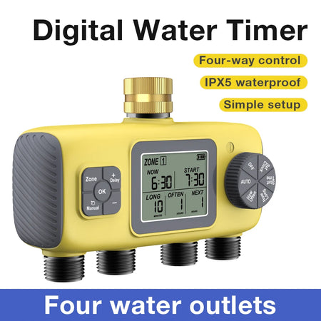 4-Outlet Irrigation Water Timer &ndash; Independent Watering Control System