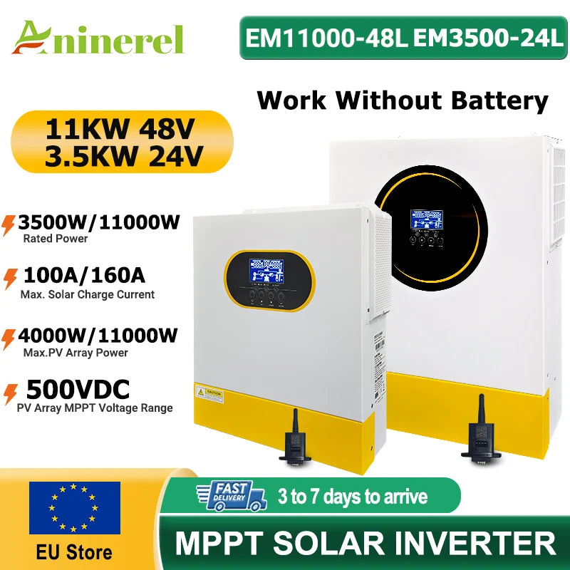 11KW Güneş Hibrit İnvertör 3.5KW Çıkışlı, MPPT 100A/160A, 500V PV Girişi, Şebekeden Bağımsız Saf Sinüs Dalga, WiFi