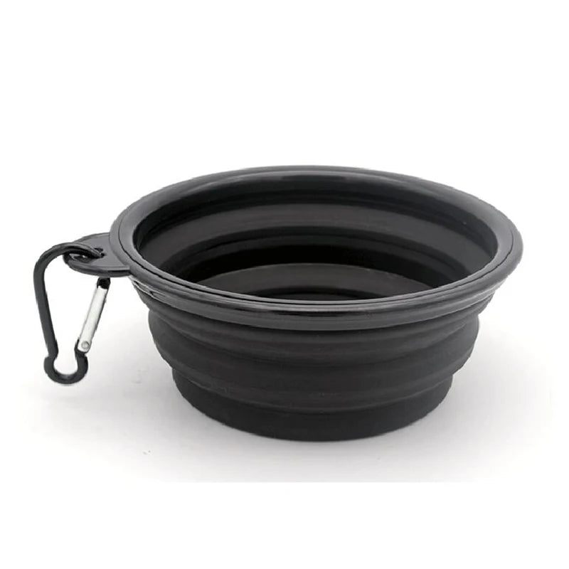 Portable Folding Silicone Dog and Cat Bowl with Carabiner Black / 350ml