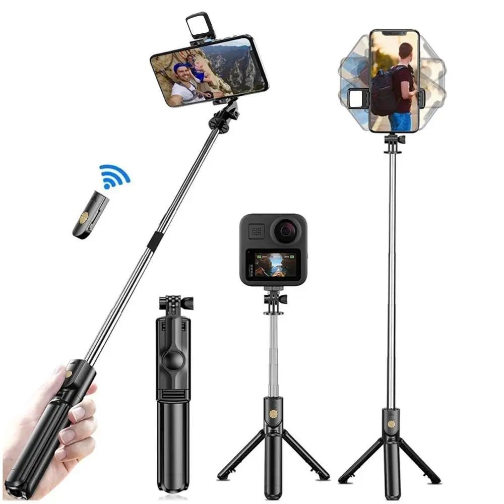 CrownQu Wireless Selfie Stick Tripod &ndash; Extendable with Bluetooth Remote Black(With Light)