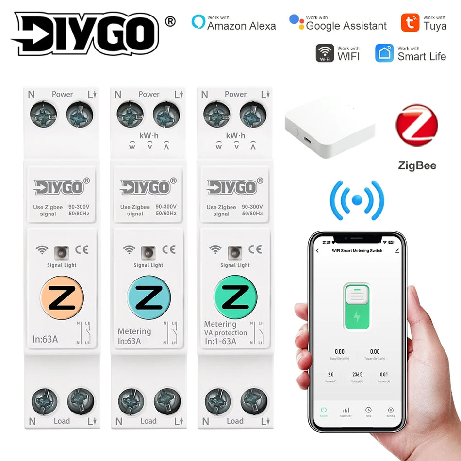DGB-63Z Zigbee WiFi Smart Switch 63A with Remote Control &amp; Power Metering 50A / DGB-63ZM Metering