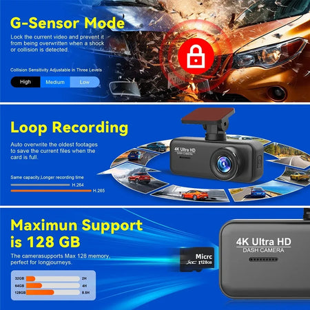 Kocam 4K Dash Cam Front and Rear &ndash; Dual Channel Night Vision Recording