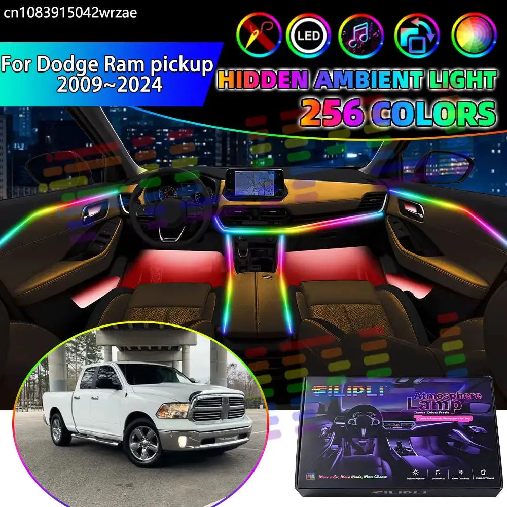 For Dodge Ram pickup 2009~2024 2010 MK4 DS RGB Car Interior Ambient Lights Strips Breathing Lighting Kit App Control LED strips by InterCyprus Trading Ltd