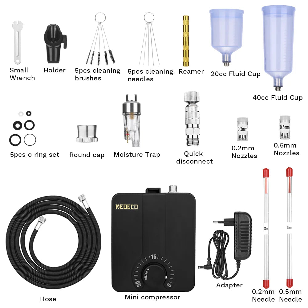 Dual-Action Airbrush Kit &ndash; 0.3mm Nozzle for Precise Spray