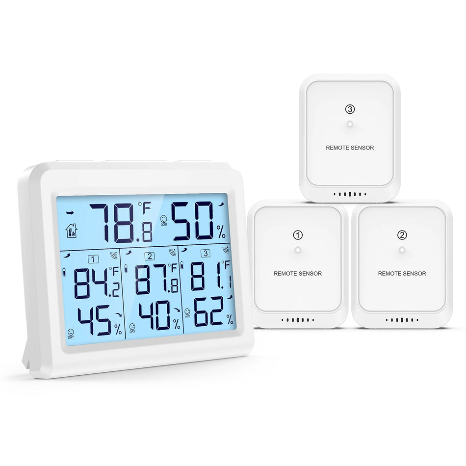 ORIA Digital Hygrometer Thermometer With 3 Wireless Sensors For Indoor Outdoor