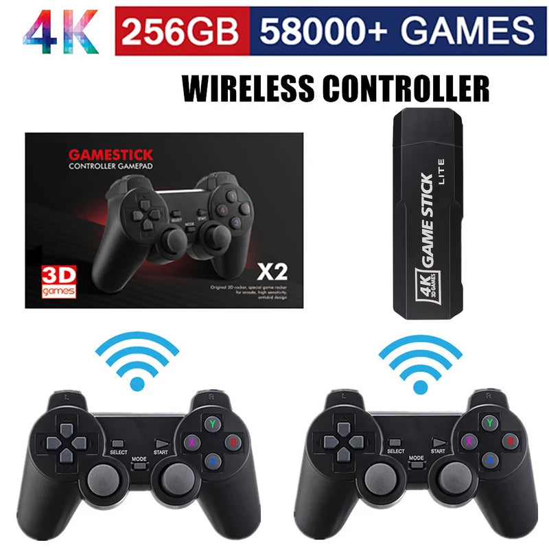 GD10 Game Stick 256G 4K HD Console with 58000 Games &amp; Dual Wireless Controllers