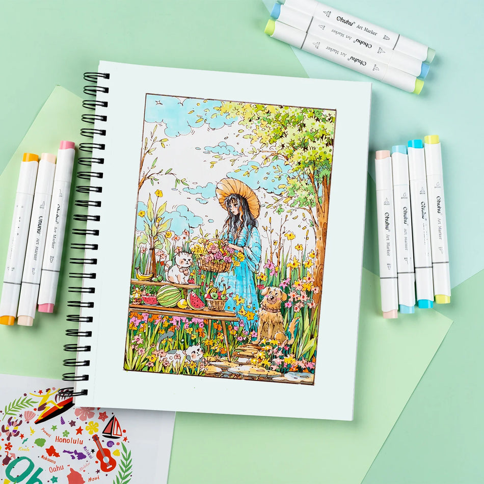 Ohuhu Двустранен блок за маркери, непропускащ скицник за алкохолни маркери