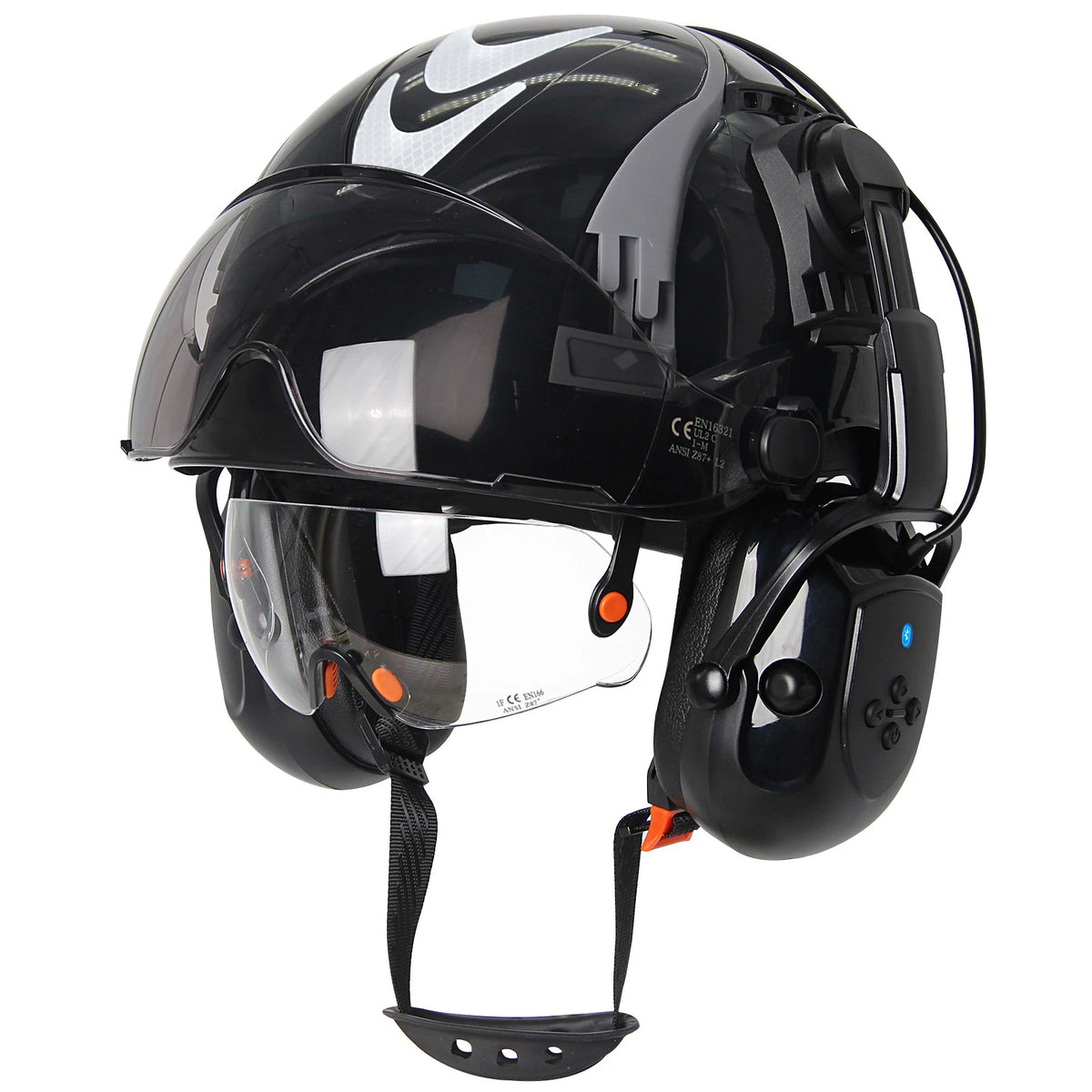 CE Safety Cap With 5.0 Bluetooth Earmuffs &ndash; All In One PPE Black Set