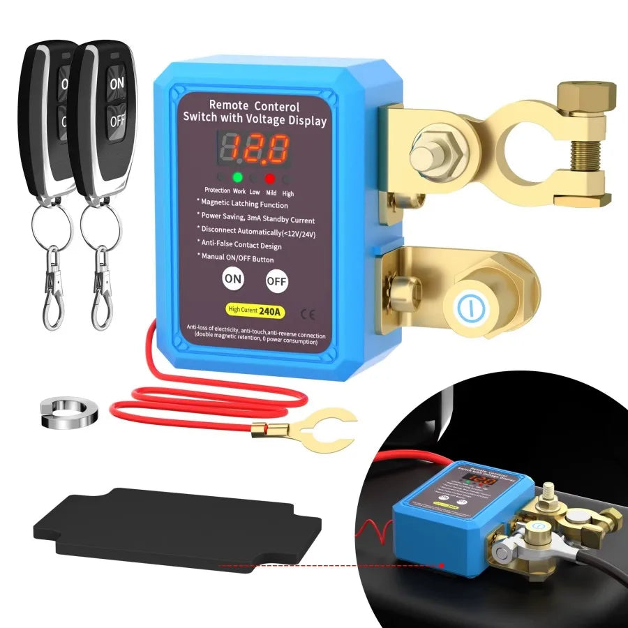Διακόπτης Κύριος Μπαταρίας Αυτοκινήτου με Τηλεχειριστήριο, Διακόπτης Απενεργοποίησης 240A, Οθόνη LED 12V