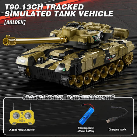 RC Tank 13 Channel &ndash; Shooting Function Battle Ready T90 golden