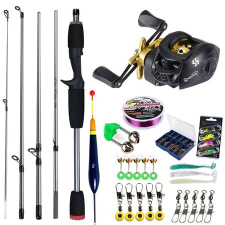 Sougayilang Baitcasting Fishing Rod &amp; Reel Combo - 5 Section Rod &amp; 7.2:1 Gear Ratio for Bass Carp Fishing Yellow B / 170M-Right Hand