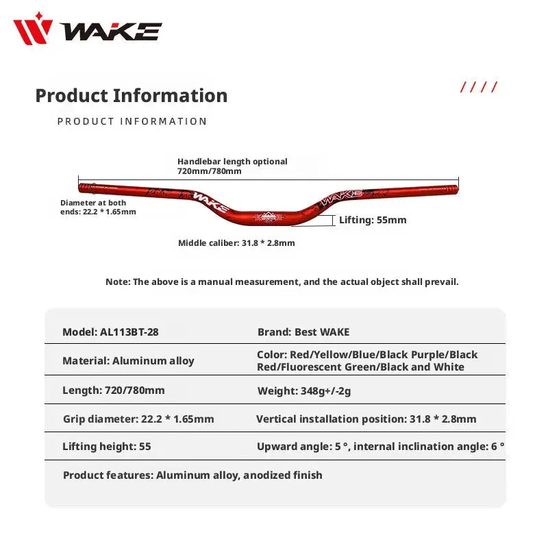 WAKE 55mm Riser Bike Handleabr MTB Bike Handle Bar 720/780mm Bicycle Riser Bar Aluminum Alloy Bicycle Handlebar for DownHill by InterCyprus Trading Ltd