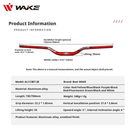 WAKE 55mm Riser Bike Handleabr MTB Bike Handle Bar 720/780mm Bicycle Riser Bar Aluminum Alloy Bicycle Handlebar for DownHill by InterCyprus Trading Ltd