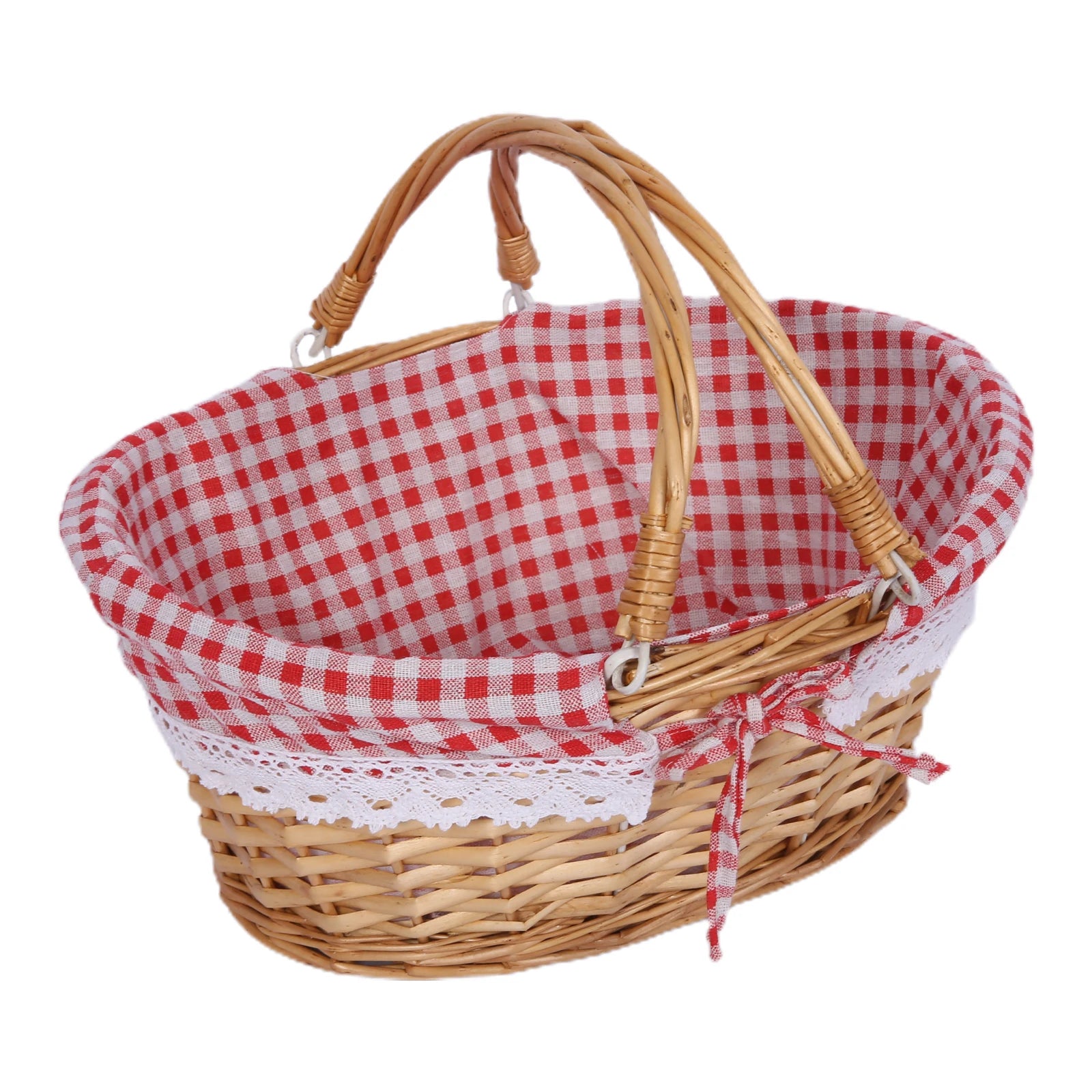 Woven Rattan Picnic Basket &ndash; Folding Handle Portable G