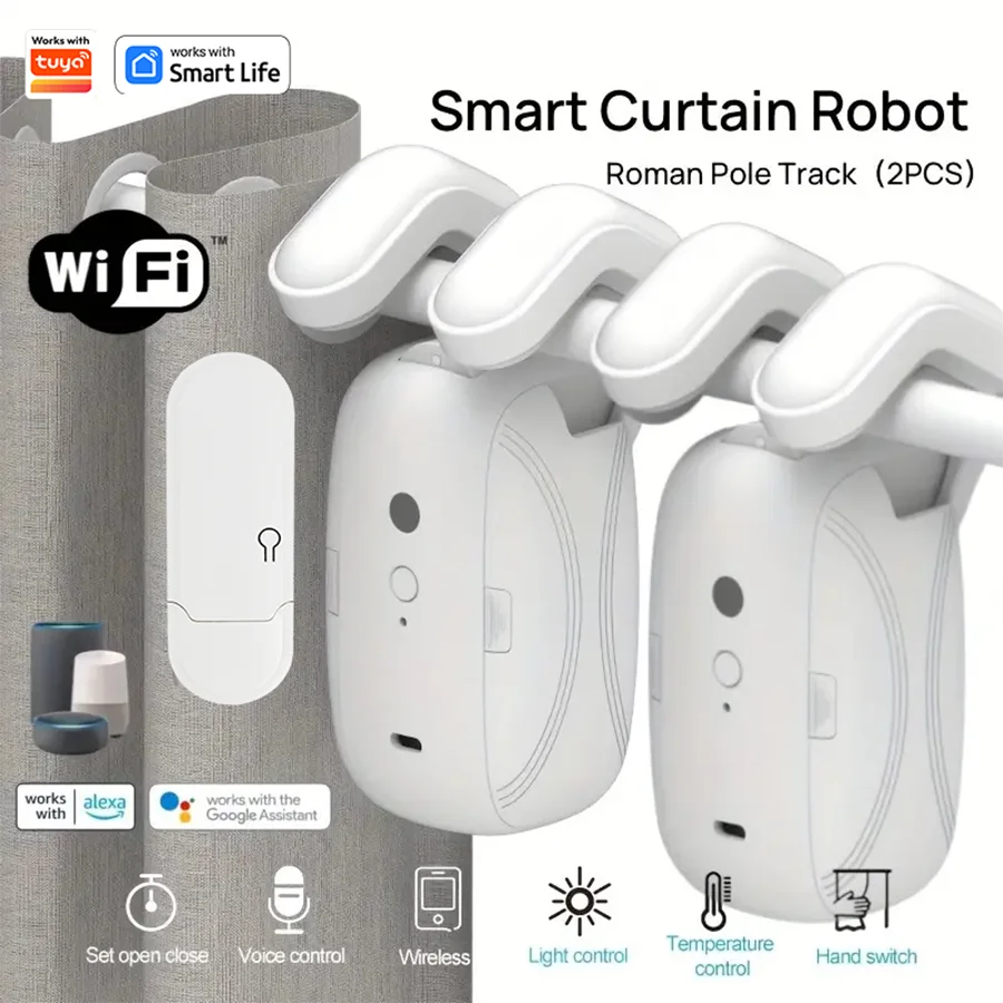 1/2pcs Smart WiFi Curtain Robot with Wi-Fi Gateway, APP Remote Control,  Automatic Opening Hand Pull Startuff0cCompatible with Alexa
