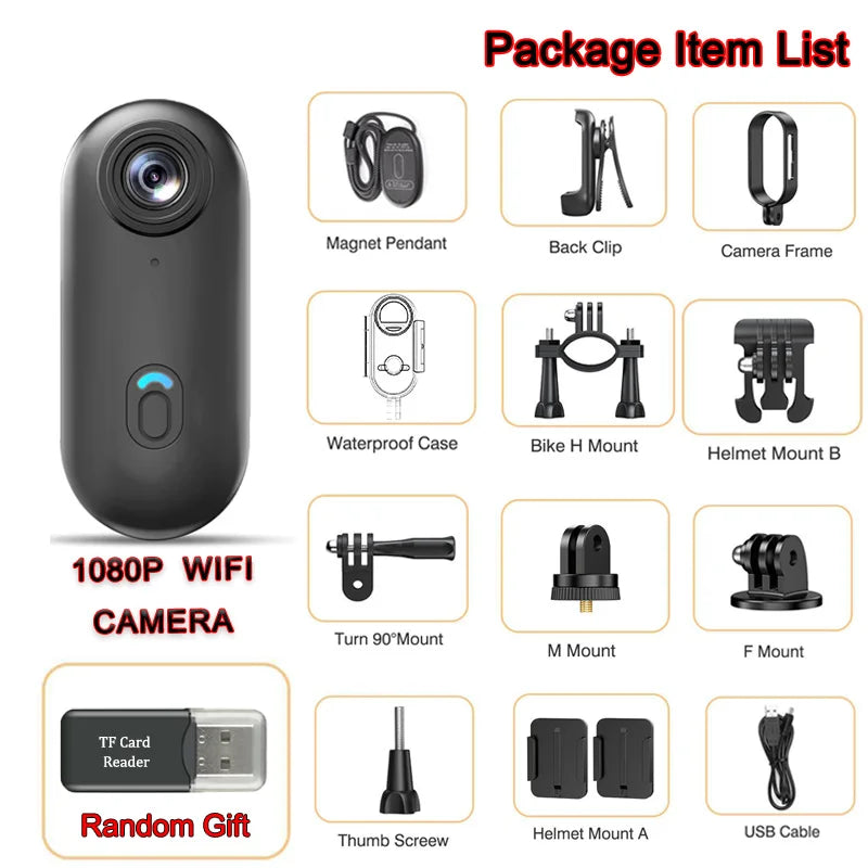 4K Mini Body Camera &ndash; WiFi Enabled Action Cam For Sports FHD 1080P (Black) / NO TF Card