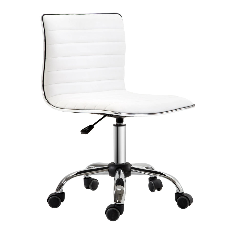 White Leather Backrest Chair Height Adjustable 78 To 90 Cm