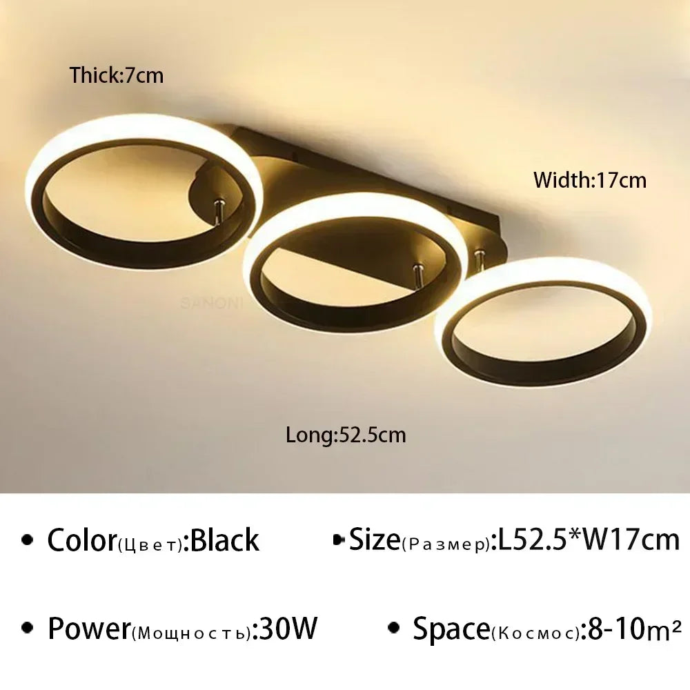 DINDALLED Modern LED Ceiling Light &ndash; Ring LED Fixture Black Round 3heads / Stepless dimming(RC)