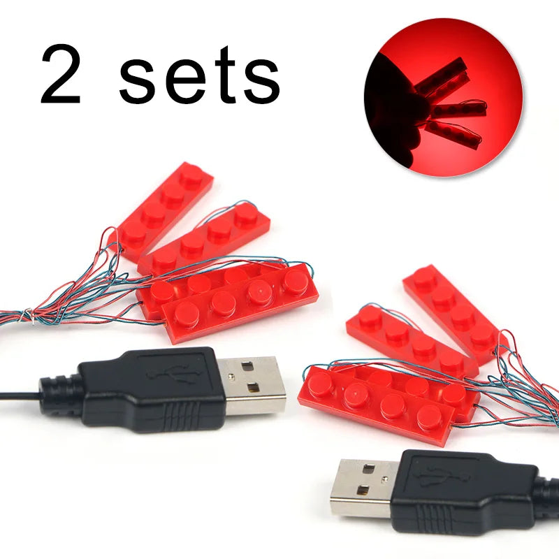 2 Sets 4-in-1 LED Light Building Block Set - USB Powered City Decoration Red