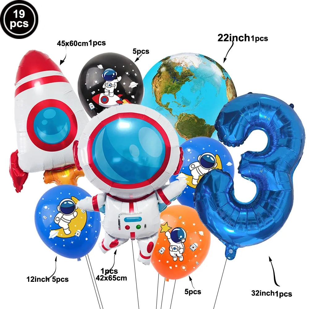 Galaxy Space Balloons Set - 32-Inch Number, Rocket &amp; Astronaut for Boys' Parties