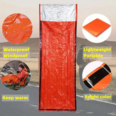 1 PC Emergency Survival Sleeping Bag - Waterproof Lightweight Portable Thermal Sack For Camping Hiking Outdoor Adventures