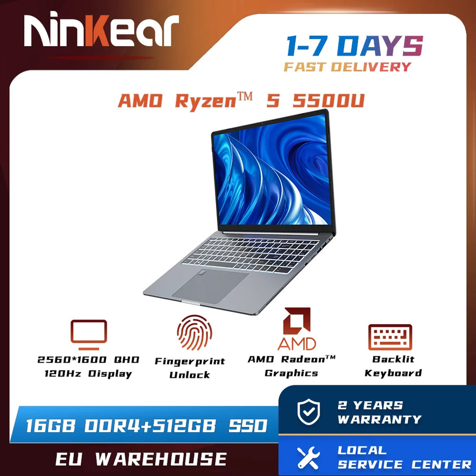 Ninkear A15 Pro Laptop 16 Inch &ndash; 120Hz 2.5K QHD Display with AMD Ryzen 5 5500U 16GB DDR4+512GB SSD / AMD Ryzen 5 5500U