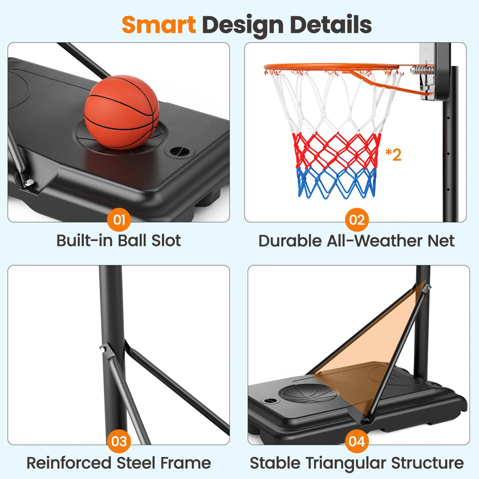 Jugacool Bärbar Justerbar Basketkorg Med Hjul