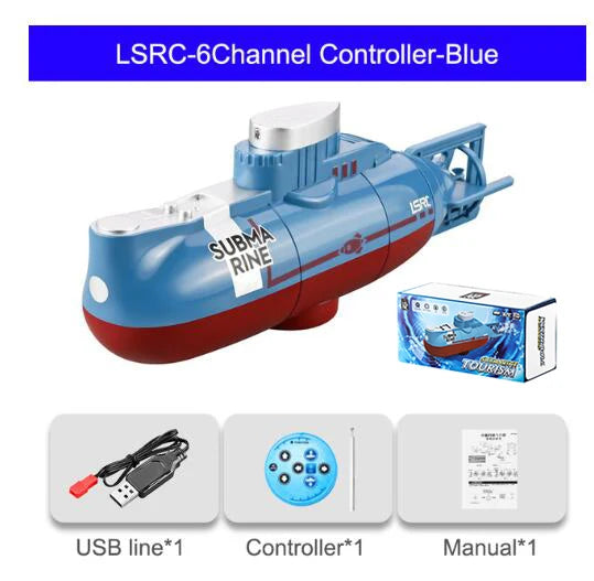 Mini RC High-Speed Waterproof Submarine - Remote Control Electric Boat Blue With Box