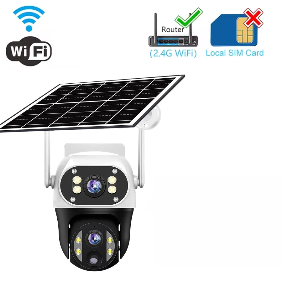 V380 12MP 3 Lens WiFi IP Solar Camera PIR Human Detection Night Vision Waterproof Security Video Camara 6K Battery CCTV Monitor WIFI Cam No Card