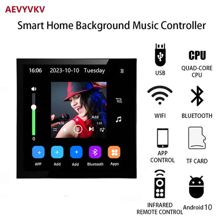Smart Home Bluetooth Touch Wall Amplifier with Android 10 and Mini Screen