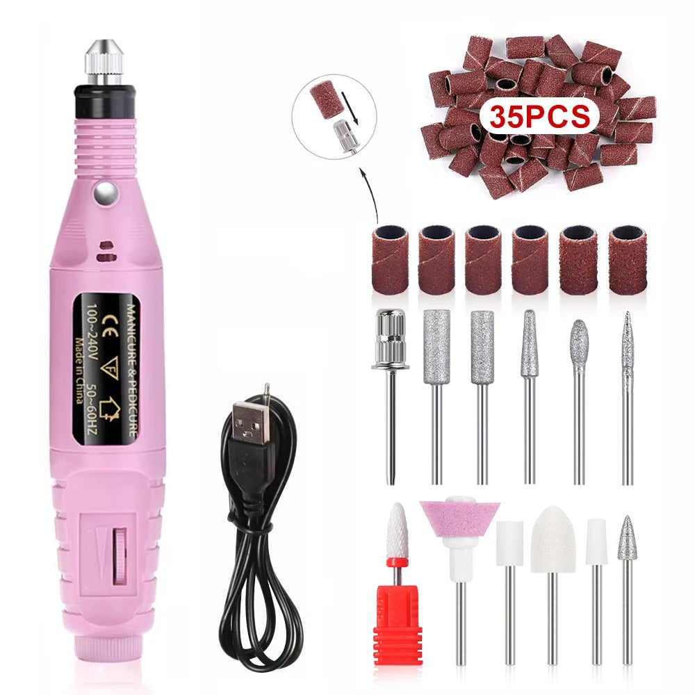 YIKOOLIN Portable Nail Sander Set &ndash; Strong Polishing Tools Pink