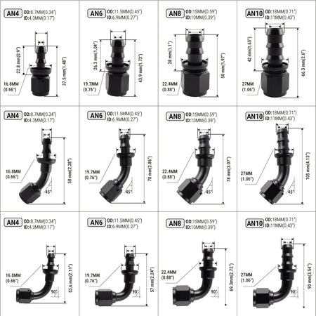 Reusable AN Push-On Hose Fittings With 0 45 90 180 Angles For Fuel Lines by InterCyprus Trading Ltd