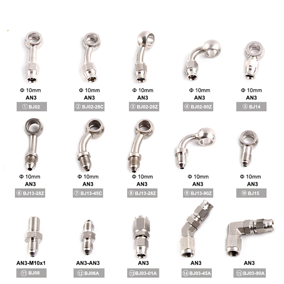 AN3 Motorcycle Hydraulic Brake Oil Hose Line Banjo Fitting M10x1 &ndash; Durable Stainless Steel Construction