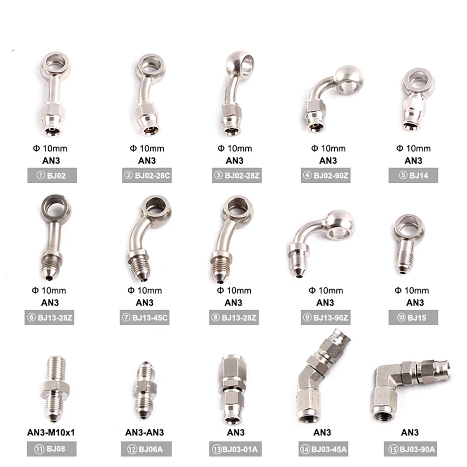 AN3 Motorcycle Hydraulic Brake Oil Hose Line Banjo Fitting M10x1 &ndash; Durable Stainless Steel Construction