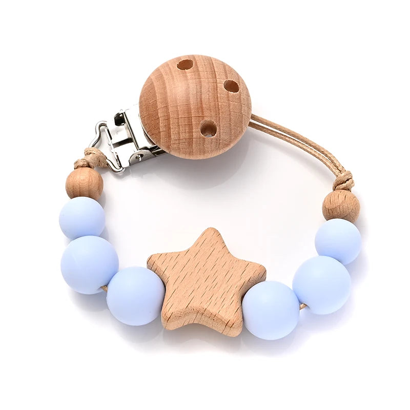 Wooden Pentagram Teether Pacifier Chain with Silicone Beads Color 8