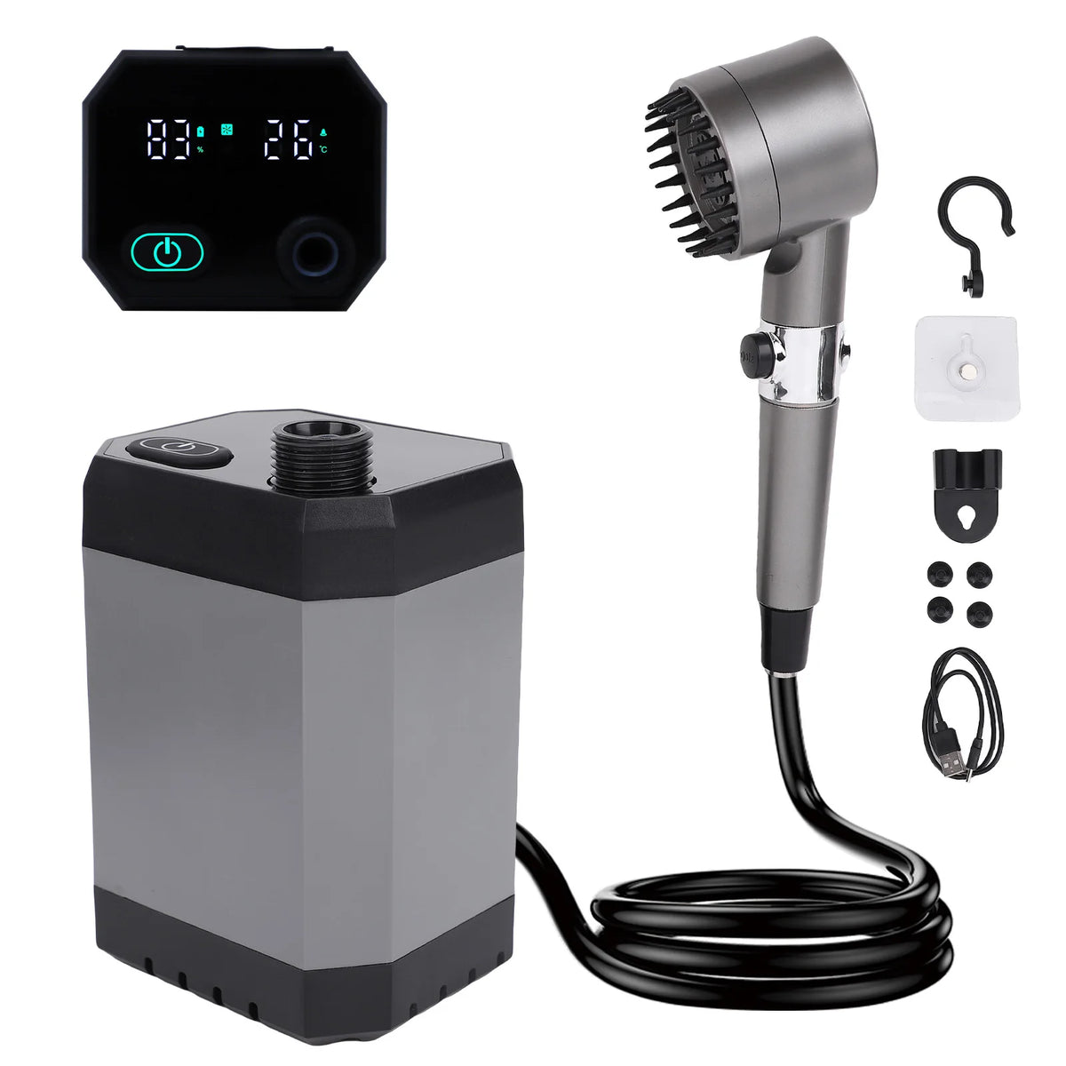6000mAh Outdoor Shower &ndash; USB Rechargeable with Display