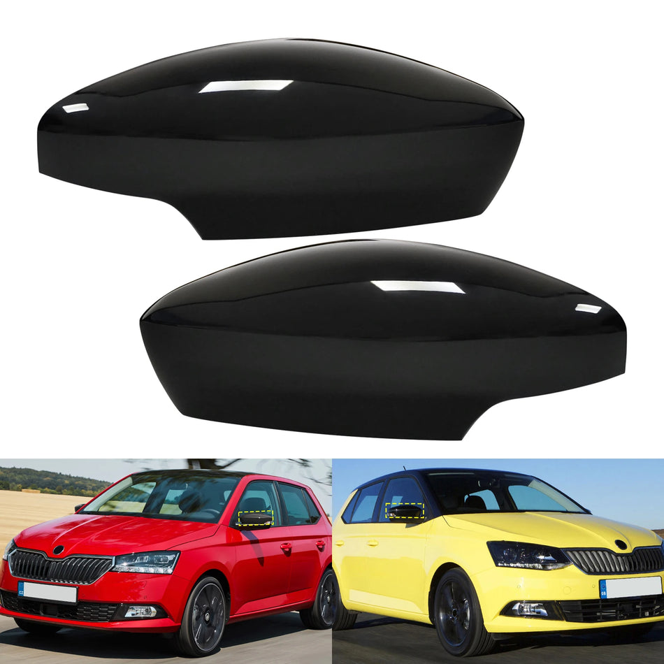 Sidobackspegel Täckkåpor För Skoda Fabia III 2015-2019 Glansig Svart ABS Plast Direkt Ersättning