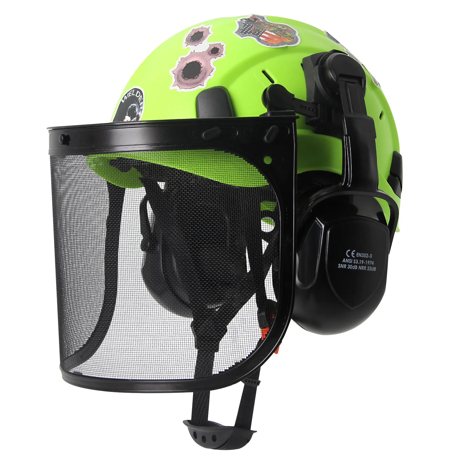 Forestry Safety Helmet SF06 &ndash; Mesh Earmuffs And Stickers Fluorescent green A