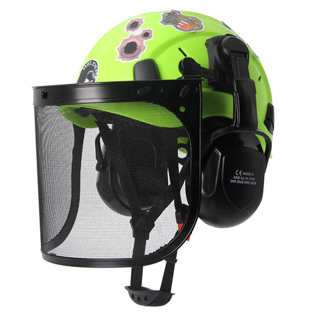 Forestry Safety Helmet SF06 &ndash; Mesh Earmuffs And Stickers Fluorescent green A