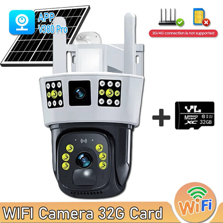 V380 Pro Outdoor Solar  Wifi Camera  with Night Vision CCTV PIR Human Detection Surveillance 12MP HD PTZ Home Security Monitor WIFI CCTV No Card / 3.6mm