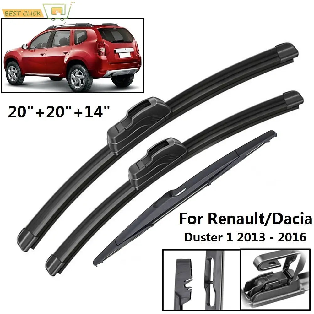 20"+20"+14" Front Rear Wiper Blades Set Kit For Dacia Renault Duster 1 2013 2014 2015 2016 Windshield Windscreen Window Brushes by InterCyprus Trading Ltd
