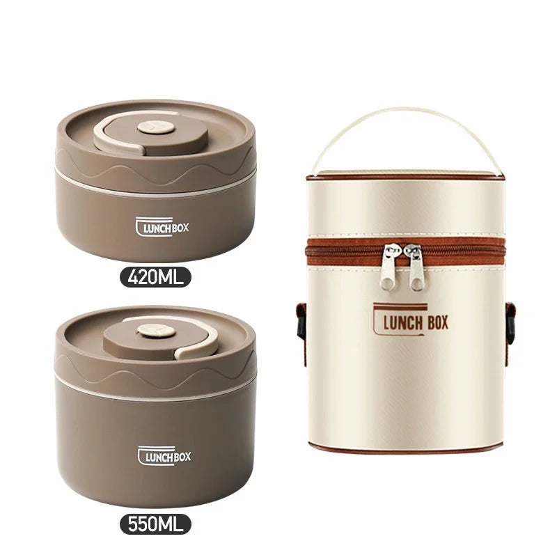 Microwavable Portable Stainless Steel Lunch Box &ndash; Leakproof Dark Coffee / Microwave oven style / 420ml and 550ml