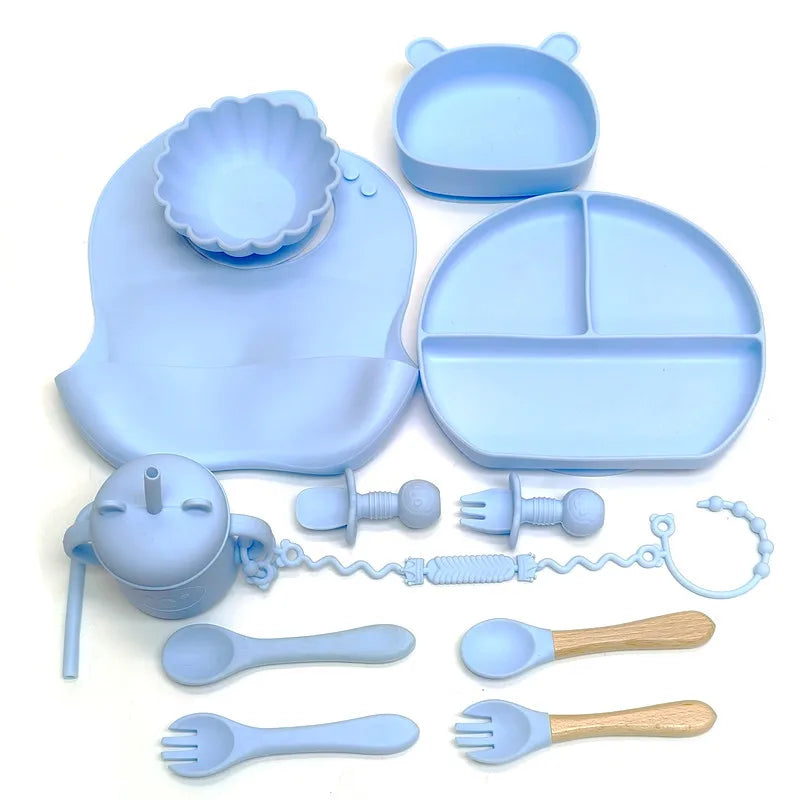 CZSAE Children's Silicone Tableware Set &ndash; Safe and Drop-Proof Design sky blue